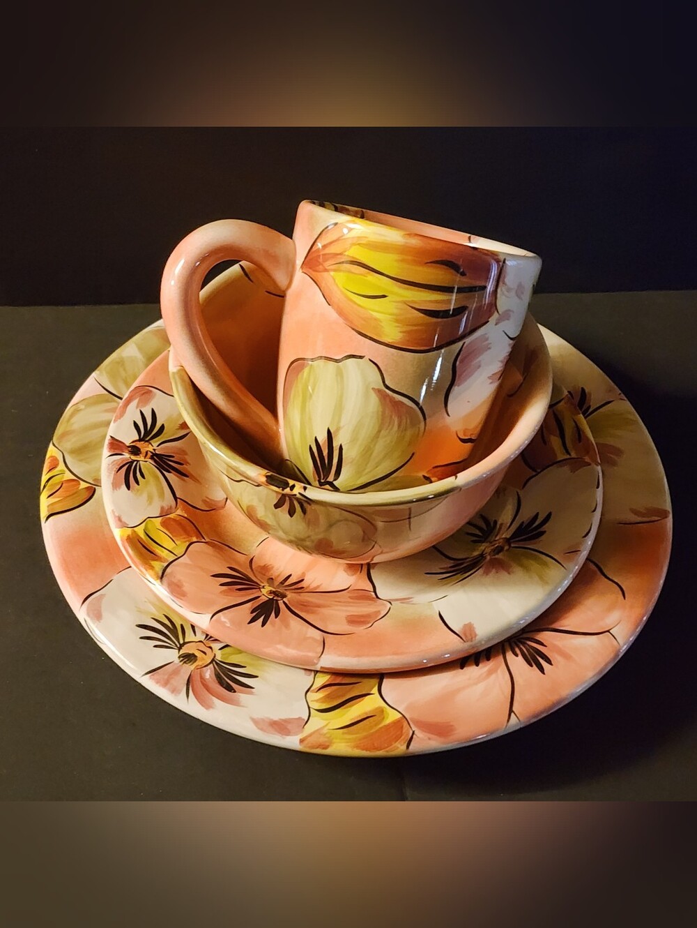 4 Pcs Vintage Tabletops Lifestyles Dinnerware "Pansy Blossom" Floral